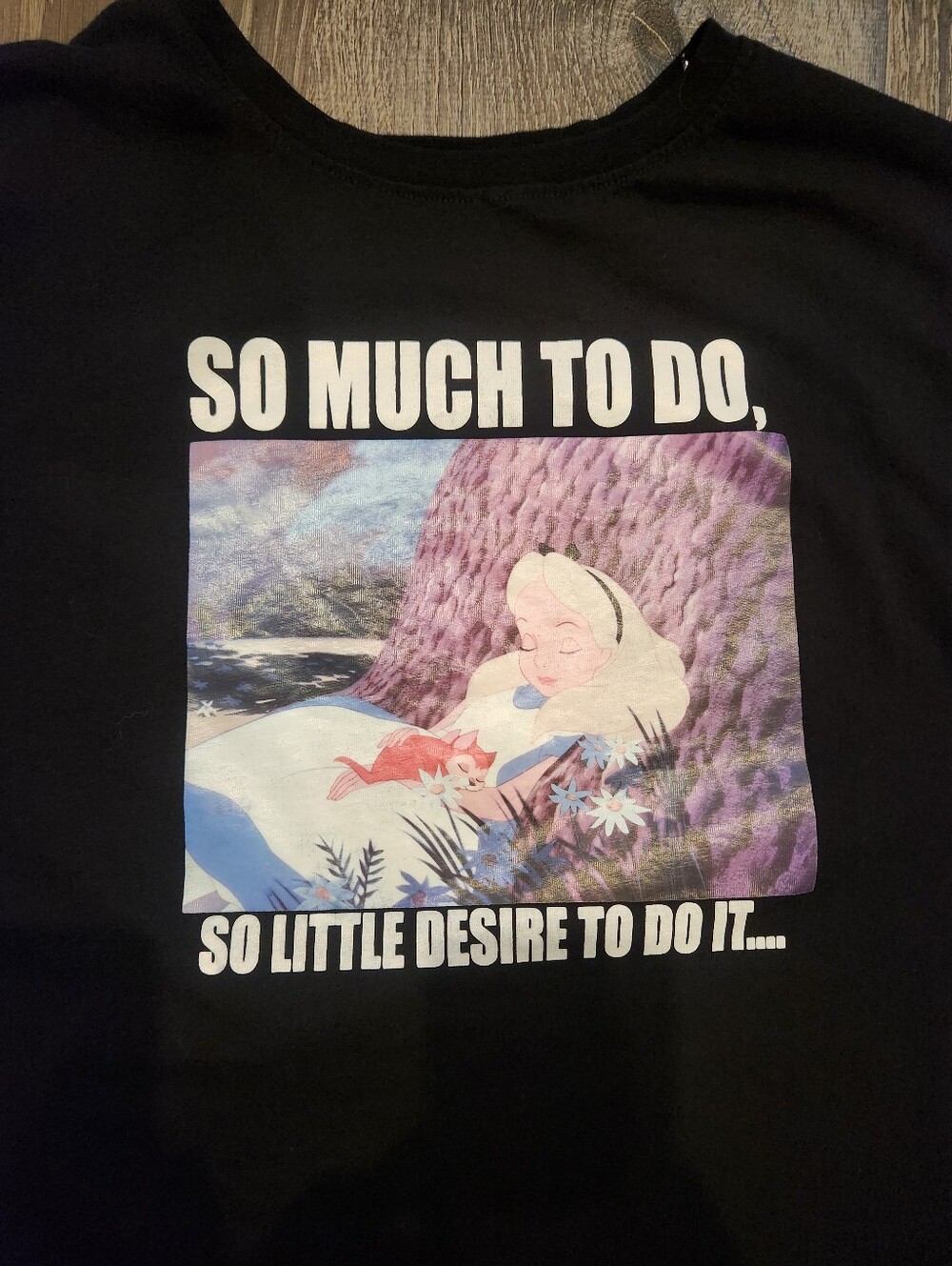 Relatable Disney Black Tee with Alice Illustrated Panel